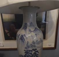 Asian Blue and White Large Porcelain Lamp